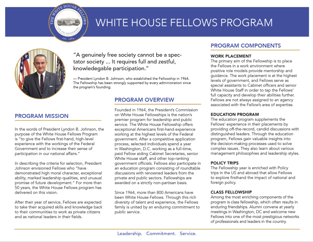 The Program White House Fellows Foundation and Association